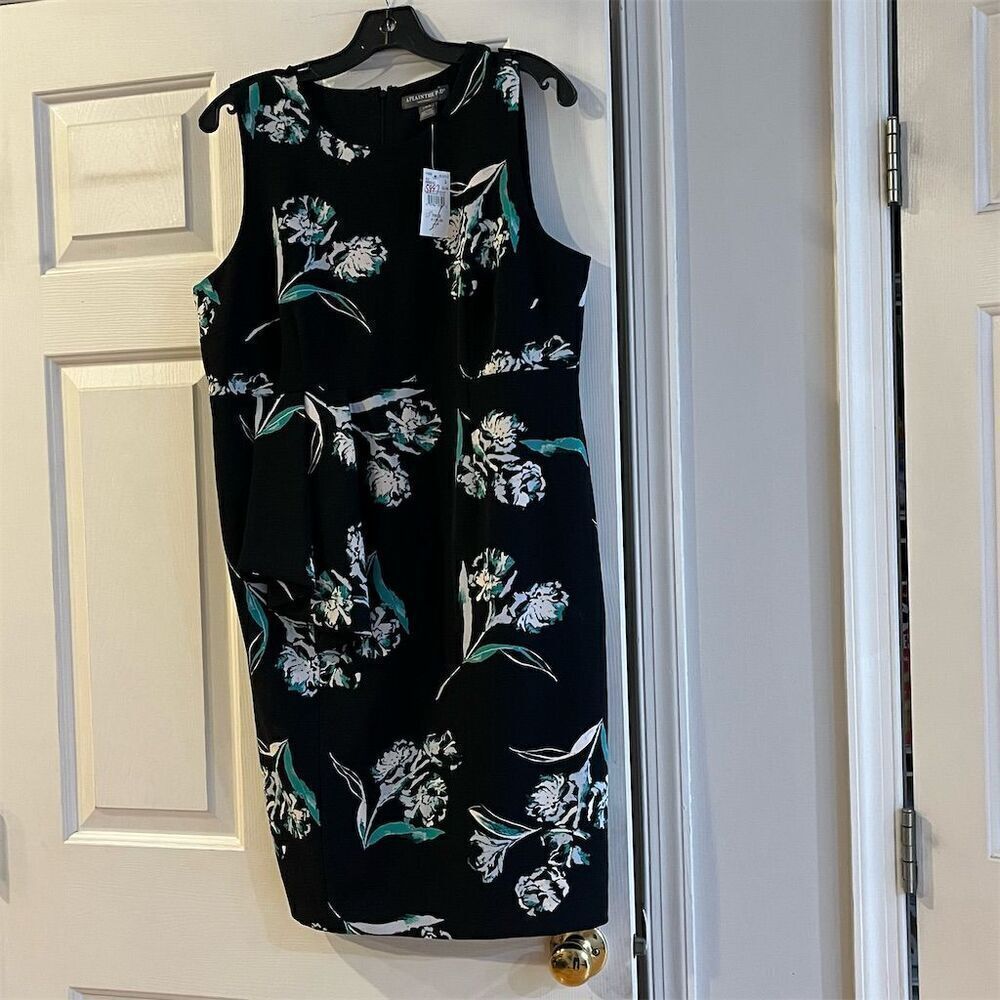 A Pea in the Pod Maternity Dress L Black Floral Sleeveless Belted - Picture 2 of 8